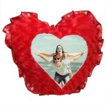 Red Heart Love Frill Rose Fur Cushion With Personalized Photo